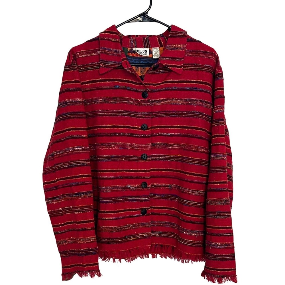 Chicos Silk Blend Red Striped Jacket Womens XL Y2K‎ Vintage Statement